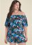 Venus Plus Size Printed Off-Shoulder Romper in Blue Multi