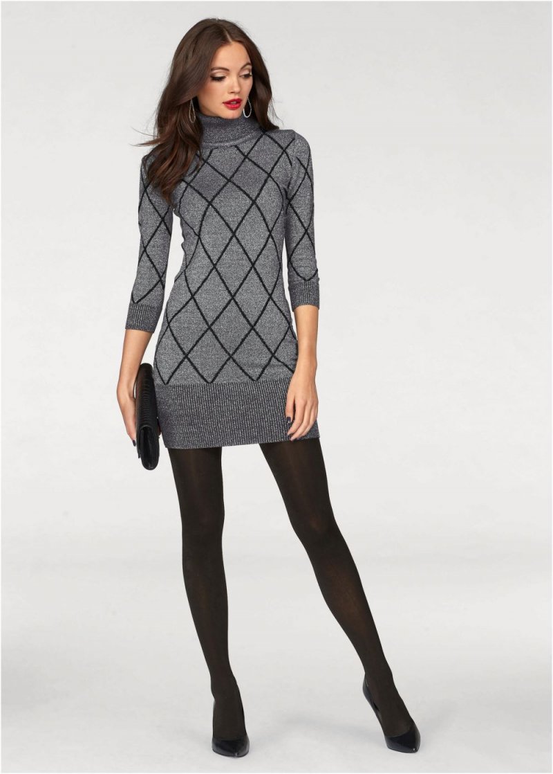 Venus Turtleneck Sweater Dress - Grey & Black