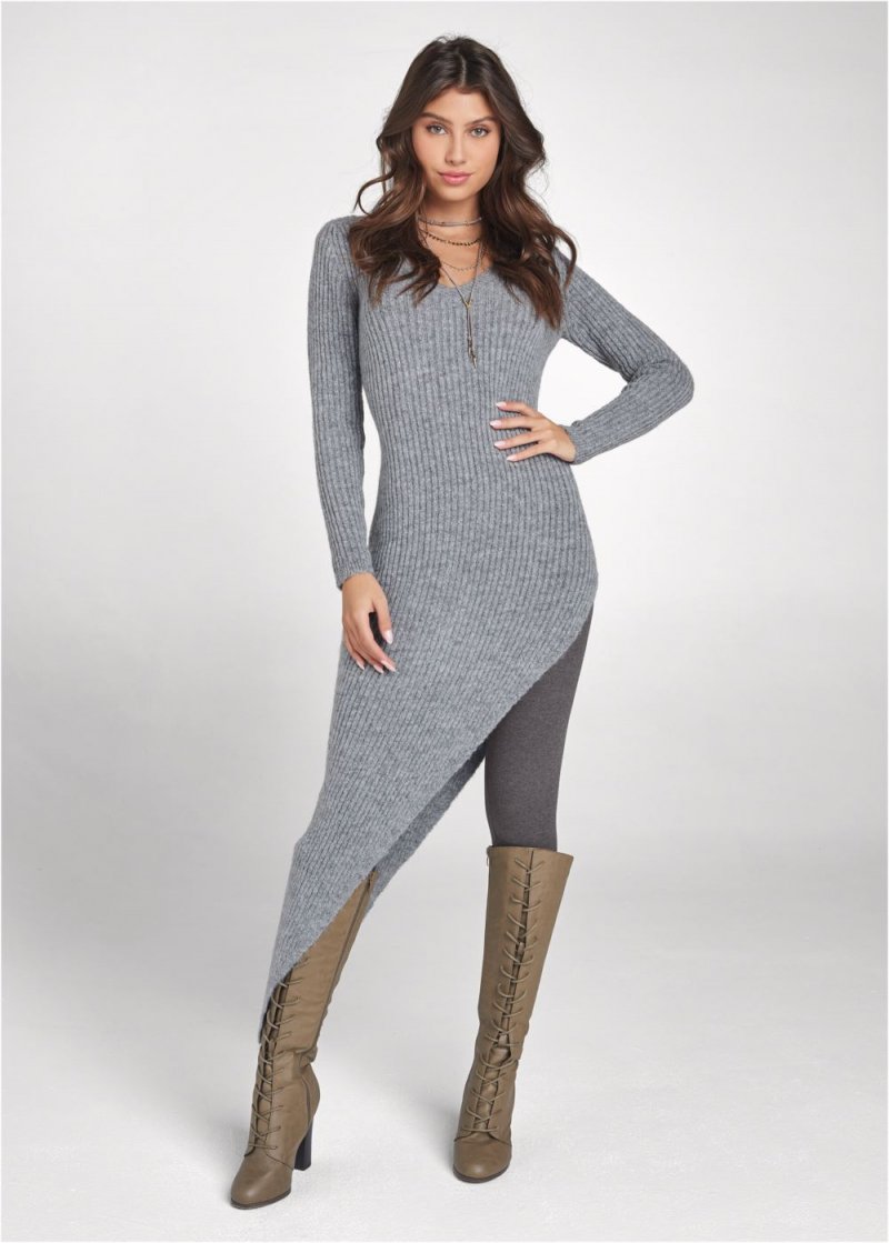 Venus VENUS | Asymmetrical Maxi Sweater in Heather Grey