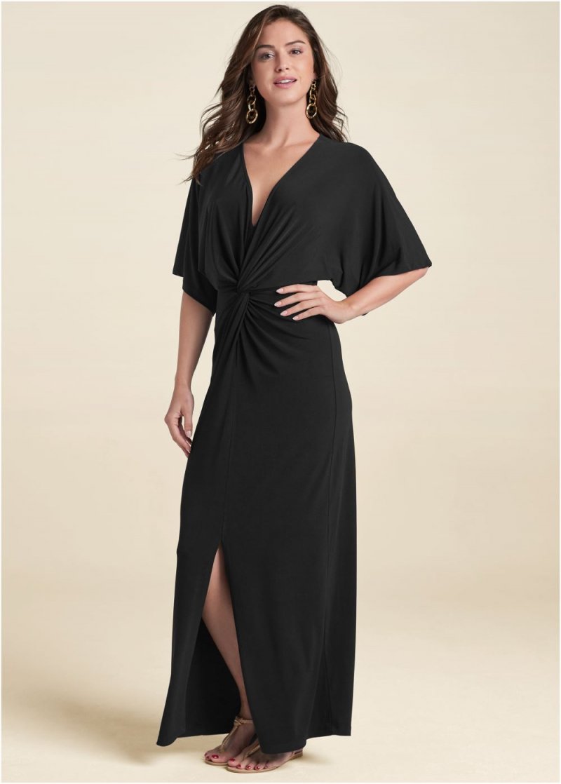 Venus Twist Front Maxi Dress - Black