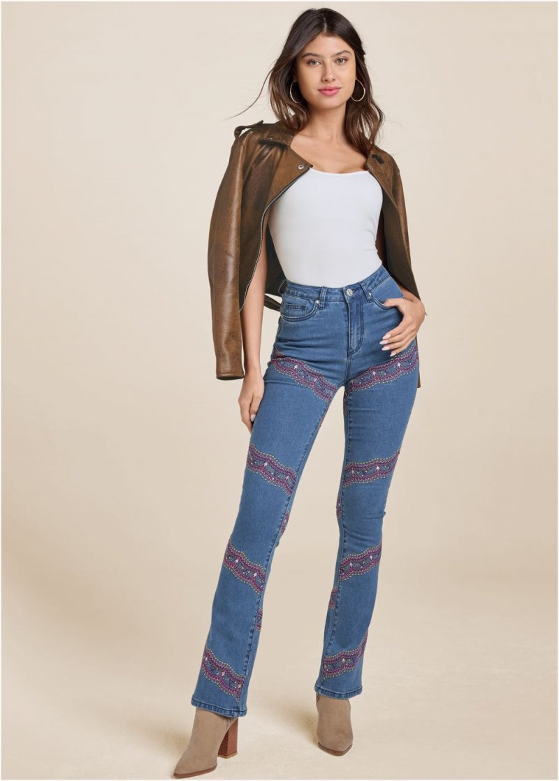 Venus Plus Size Embellished Bootcut Jeans in Medium Wash