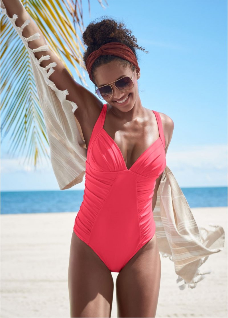 Venus Ruched One-Piece Swimsuit in Sunset Pink