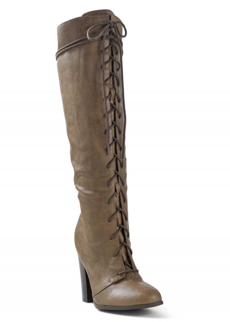 Venus Lace-Up Tall Boots in Taupe
