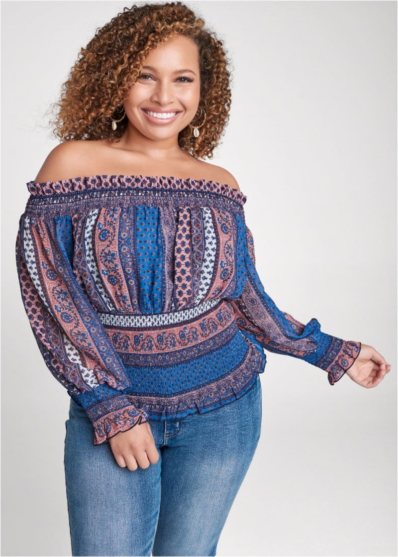 Venus Plus Size Printed Smocked Top