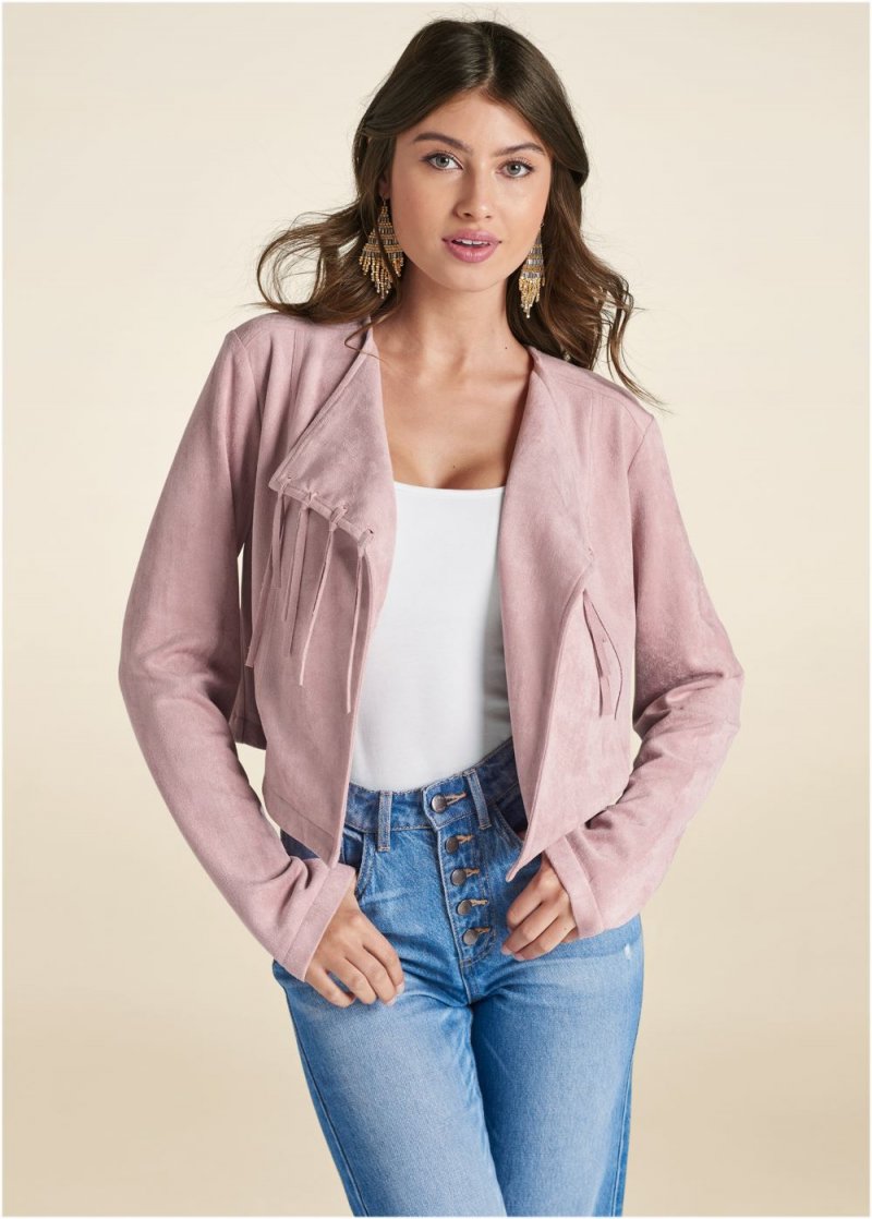 Venus Faux-Suede Waterfall Jacket in Pink