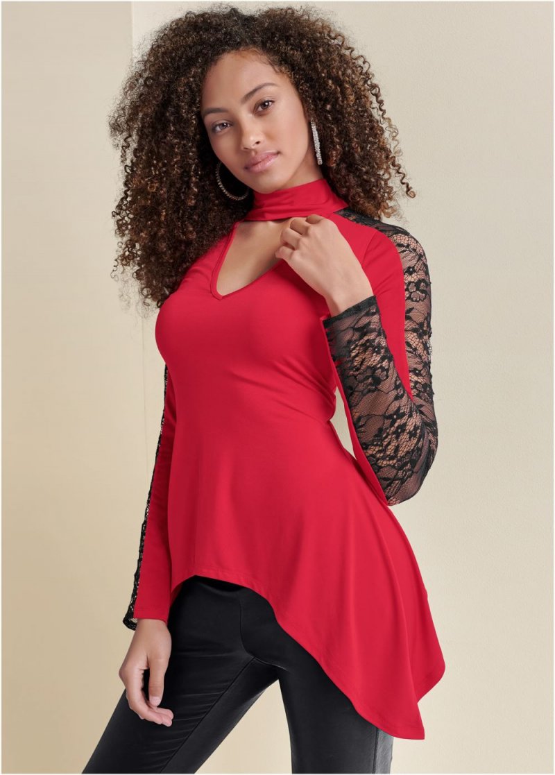 Venus Plus Size Lace Sharkbite Hem Top