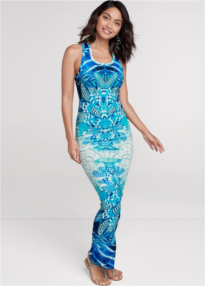 Venus Ruched Printed Maxi Dress - Blue Multi