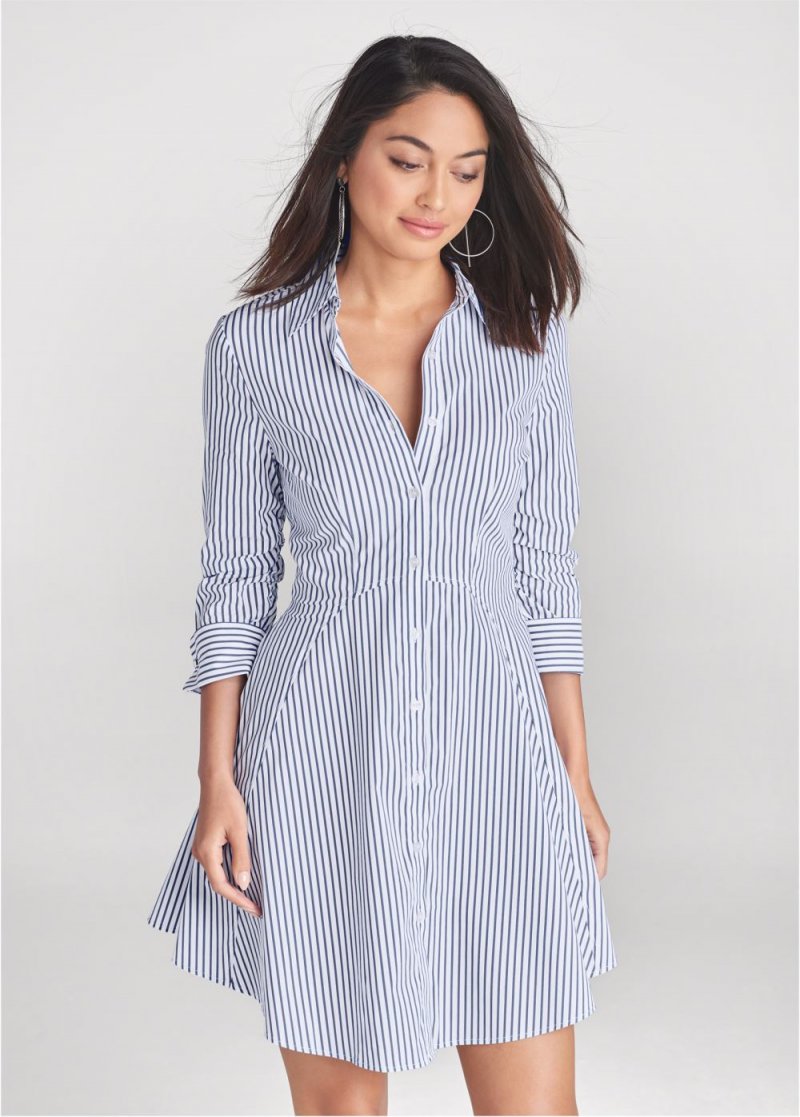 Venus Collared Shirt Dress - Off White & Navy