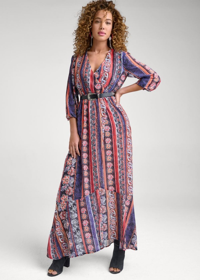 Venus Plus Size Printed Stripe Long Dress