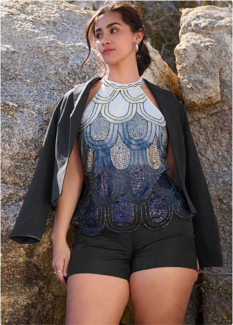 Venus Plus Size Embellished Ombre Top