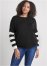 Venus Plus Size Stripe Sleeve Sweater in Black & White