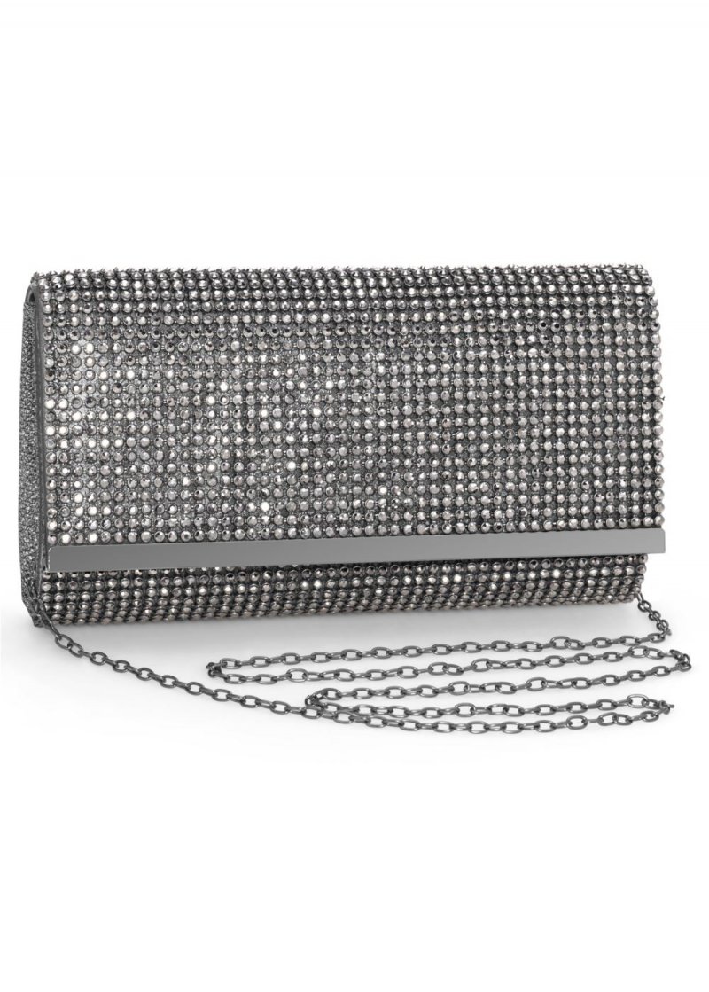 Venus Rhinestone Clutch in Gunmetal Multi