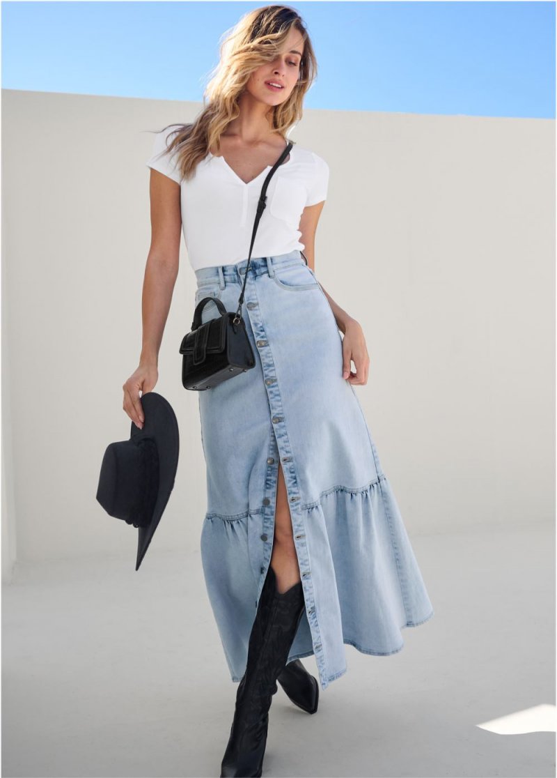 Venus Denim Mermaid Maxi Skirt - Light Wash