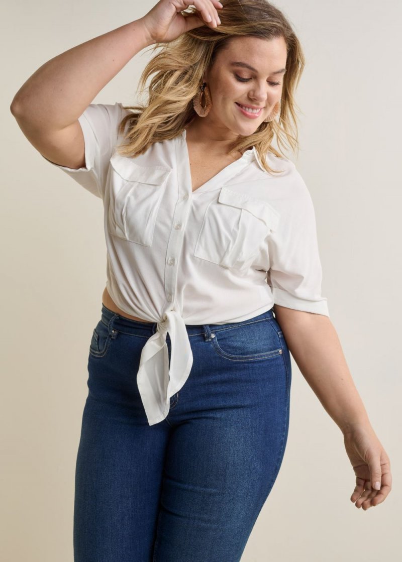 Venus Plus Size Cropped Button-Up Top