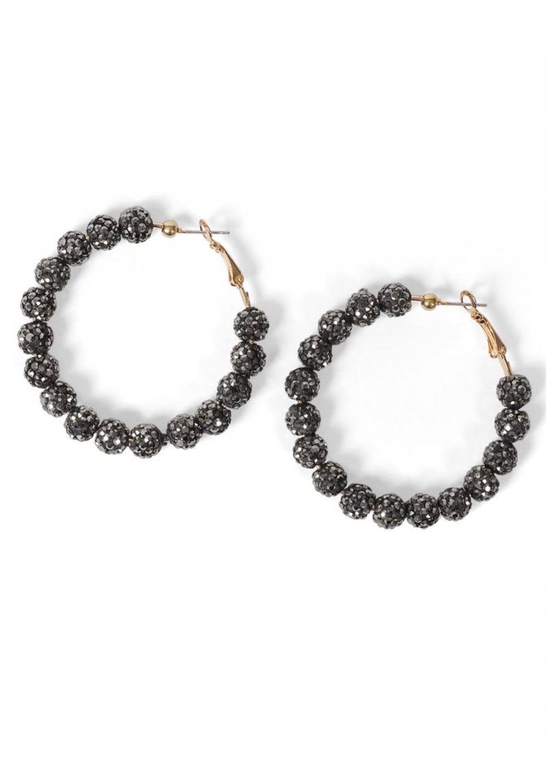 Venus Beaded Sparkle Hoop Earring in Black Multi