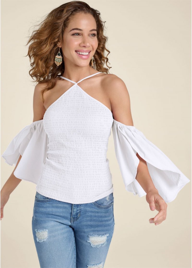 Venus Smocked Fitted Top in White