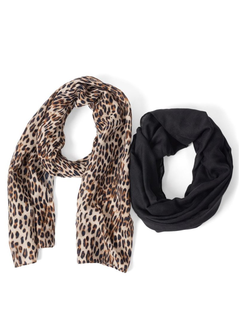 Venus Leopard Scarf Set in Black Multi