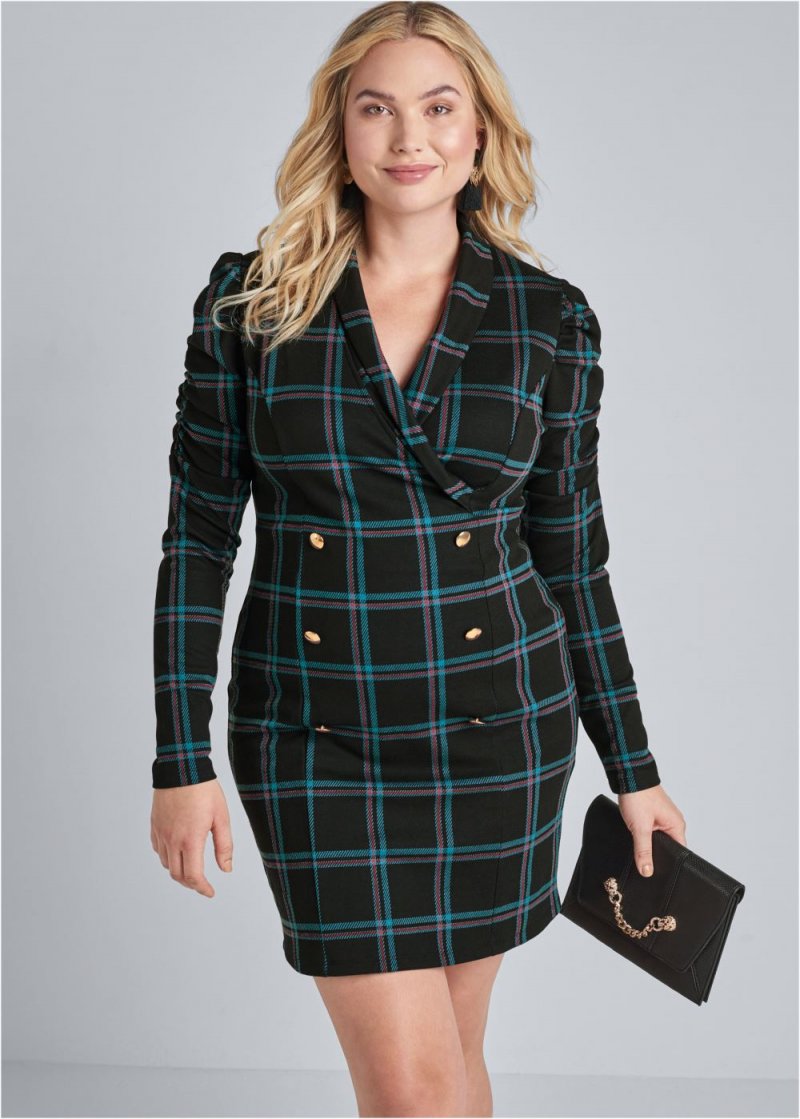 Venus Plus Size Plaid Blazer Dress