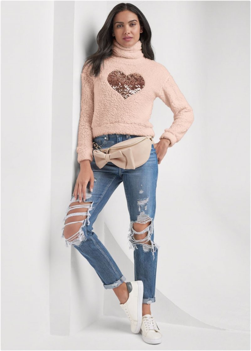 Venus Plus Size Heart Sherpa Sweatshirt in Peach Blush