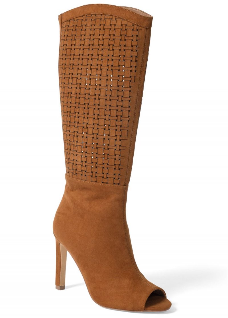 Venus Peep Toe Perforated Boots in Cognac