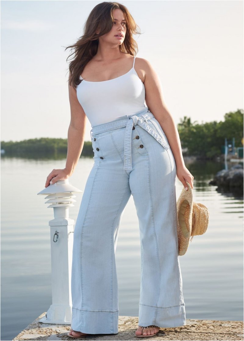 Venus Plus Size Flare Leg High Waist Jeans in Light Wash