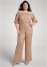 Venus Plus Size Off-Shoulder Sequin Jumpsuit in Rose Gold