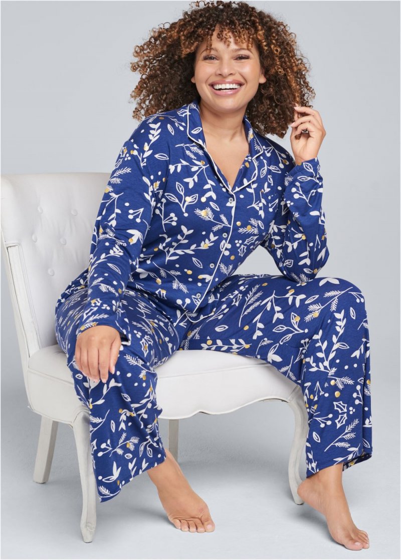 Venus Navy Multi LONG SLEEVE PAJAMA SET