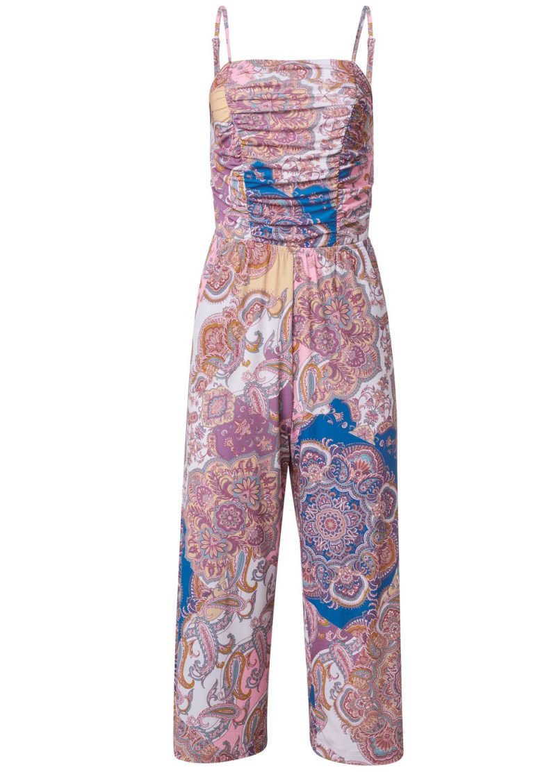 Venus Plus Size Paisley Ruched Jumpsuit in Pink Multi