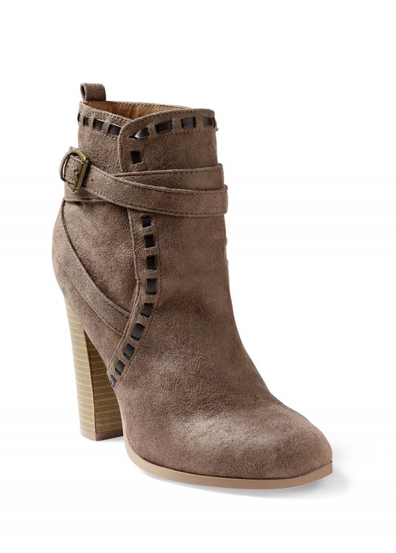 Venus Wrap Stitch Detail Booties in Taupe