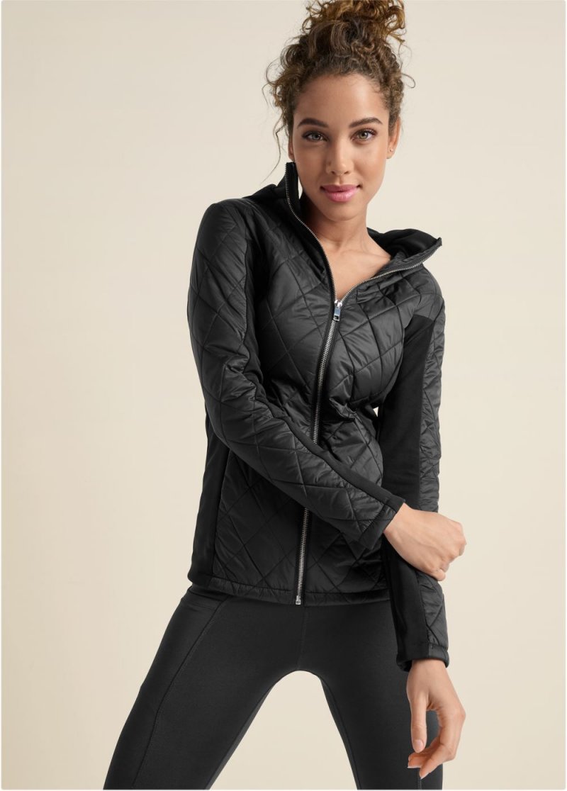 Venus Plus Size Quilted Puffer Jacket in Black