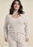 Venus Plus Size Wrap Turtleneck Keyhole Top in Oatmeal