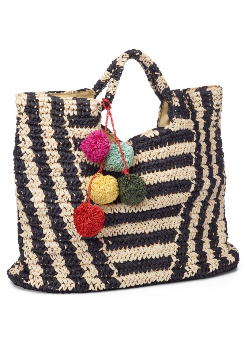 Venus Striped Straw Tote in Black & Natural