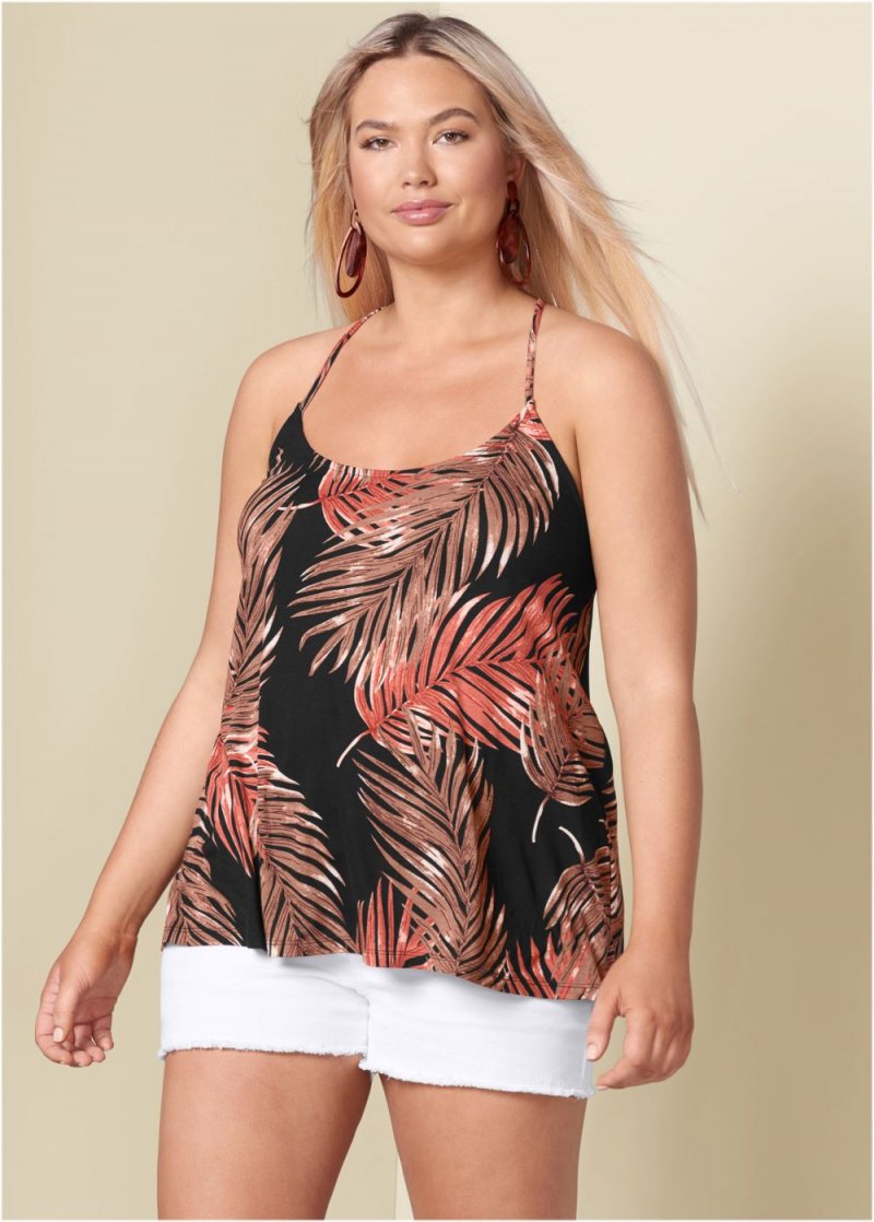 Venus Plus Size Back Detail Printed Tank