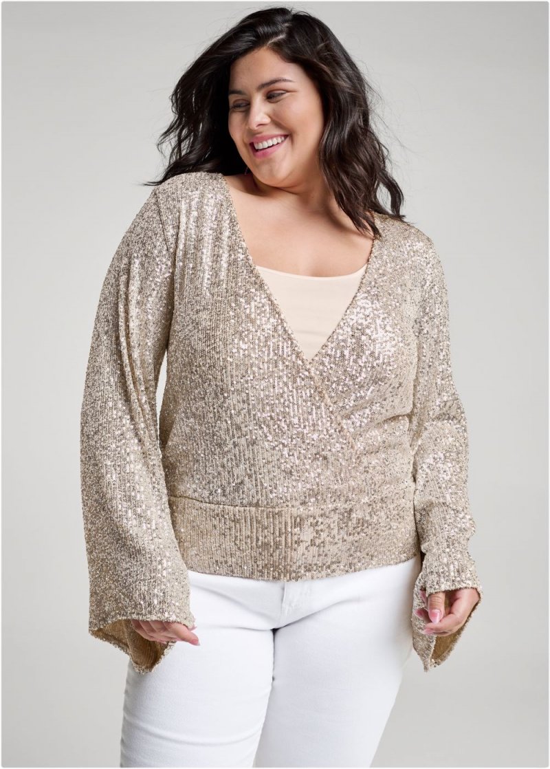 Venus Plus Size Allover Sequin Surplice Top