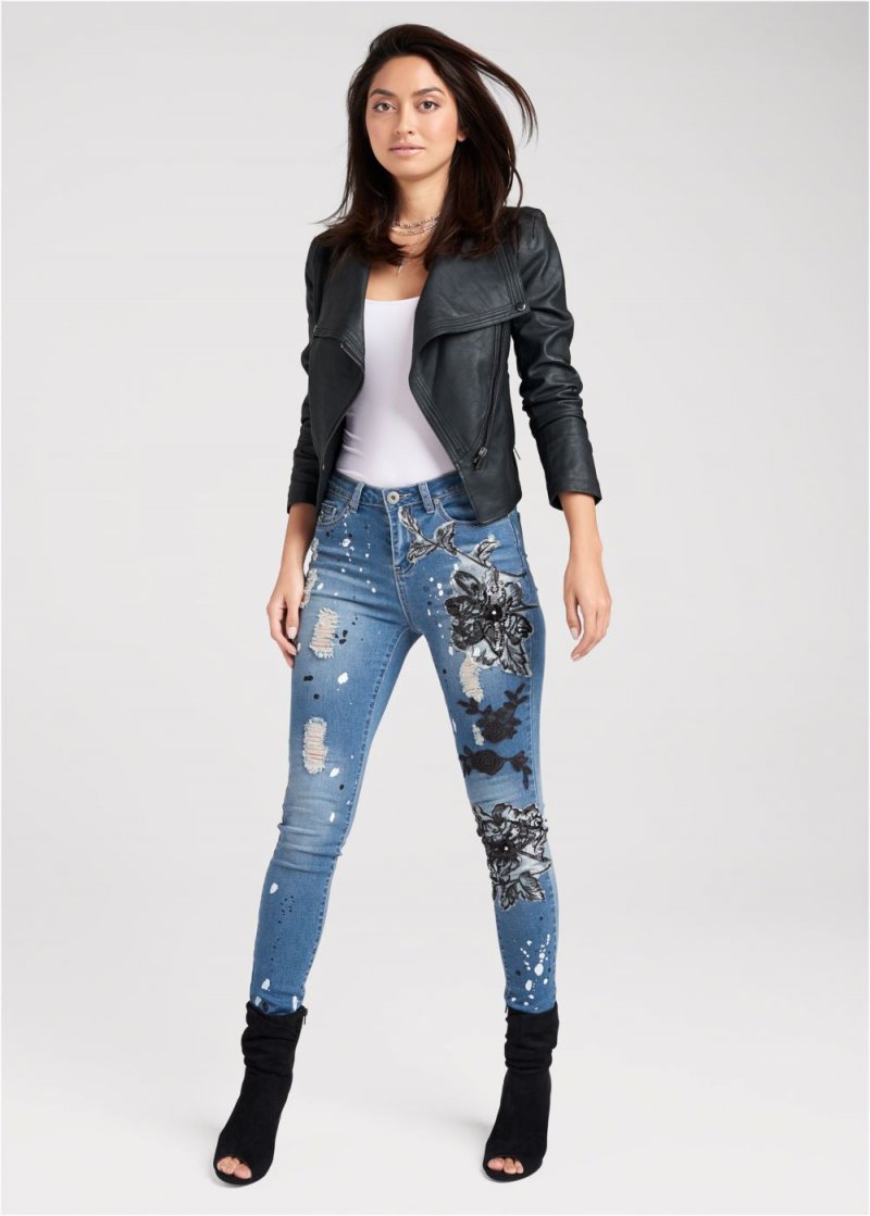 Venus Medium Wash FLORAL APPLIQUE SKINNY JEANS