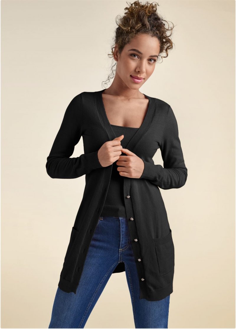 Venus VENUS | Faux-Cashmere Cardigan Set in Black