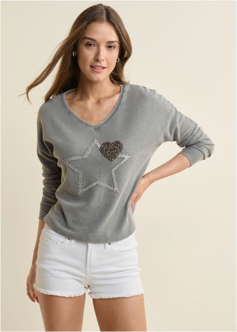 Venus Textured Sparkle Top in Grey