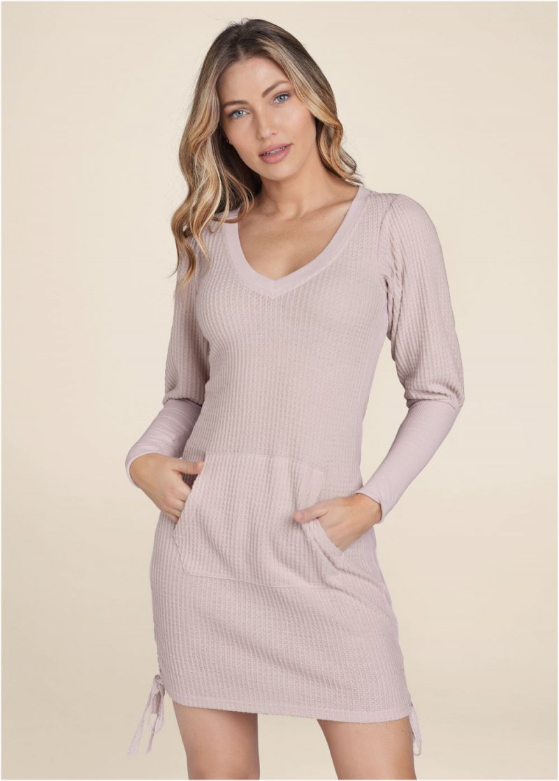 Venus Brushed Waffle Knit Dress in Pink