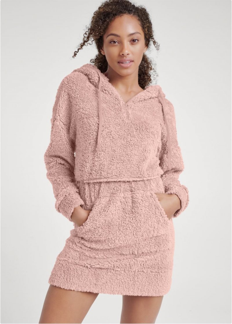 Venus Cozy Sherpa Neck-Zip Dress - Peach Blush