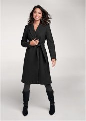 Venus Belted Faux-Wool Coat in Black