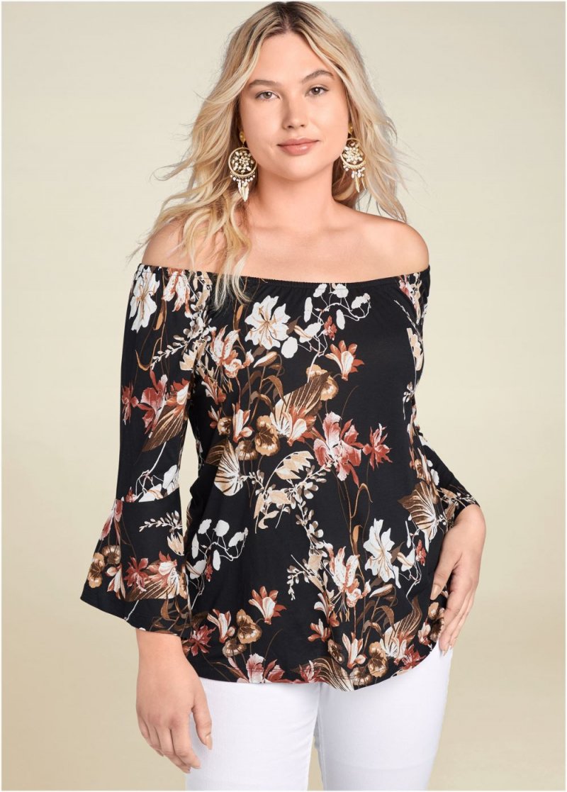 Venus Plus Size Off-The-Shoulder Floral Top