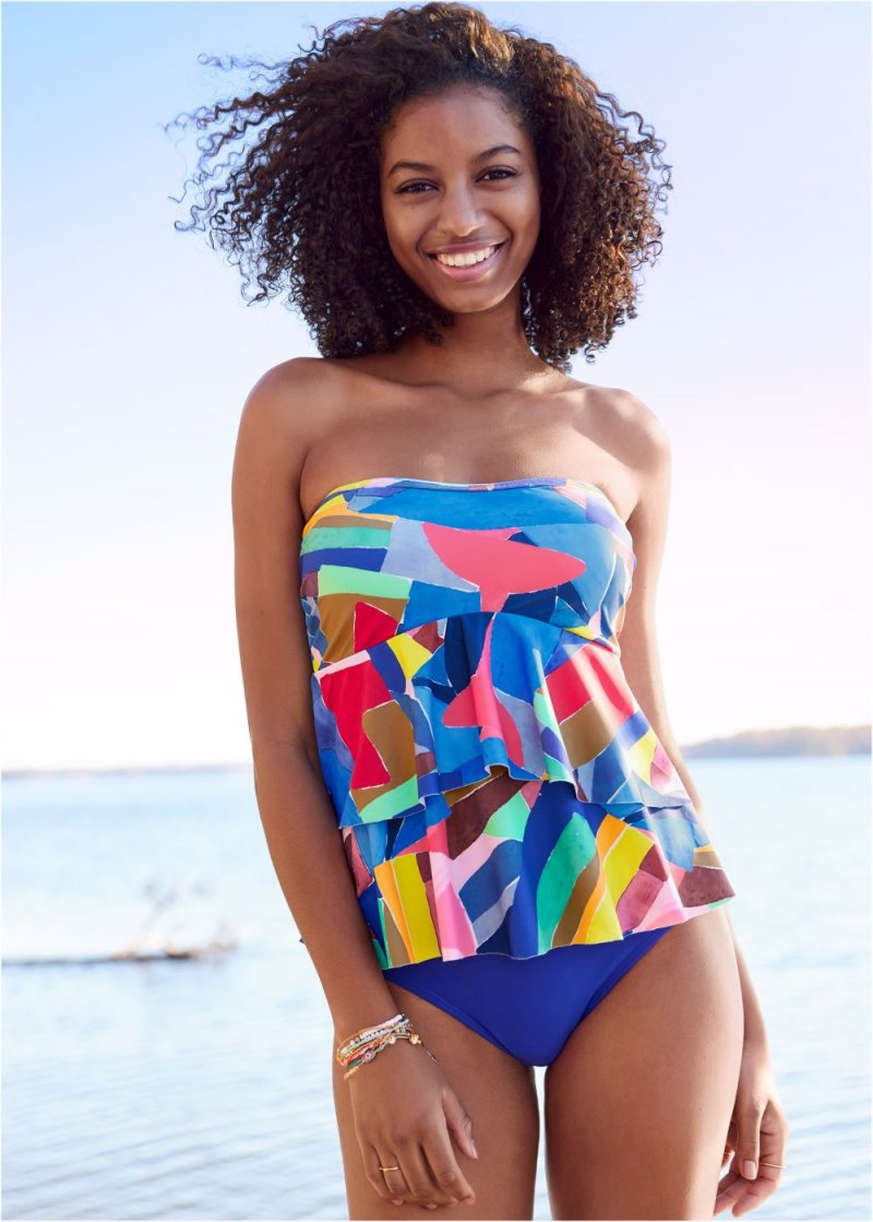 Venus Ruffle Bandeau Tankini Top Bikini - Living Art