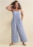 Venus Plus Size Square Neck Printed Jumpsuit in Blue & White