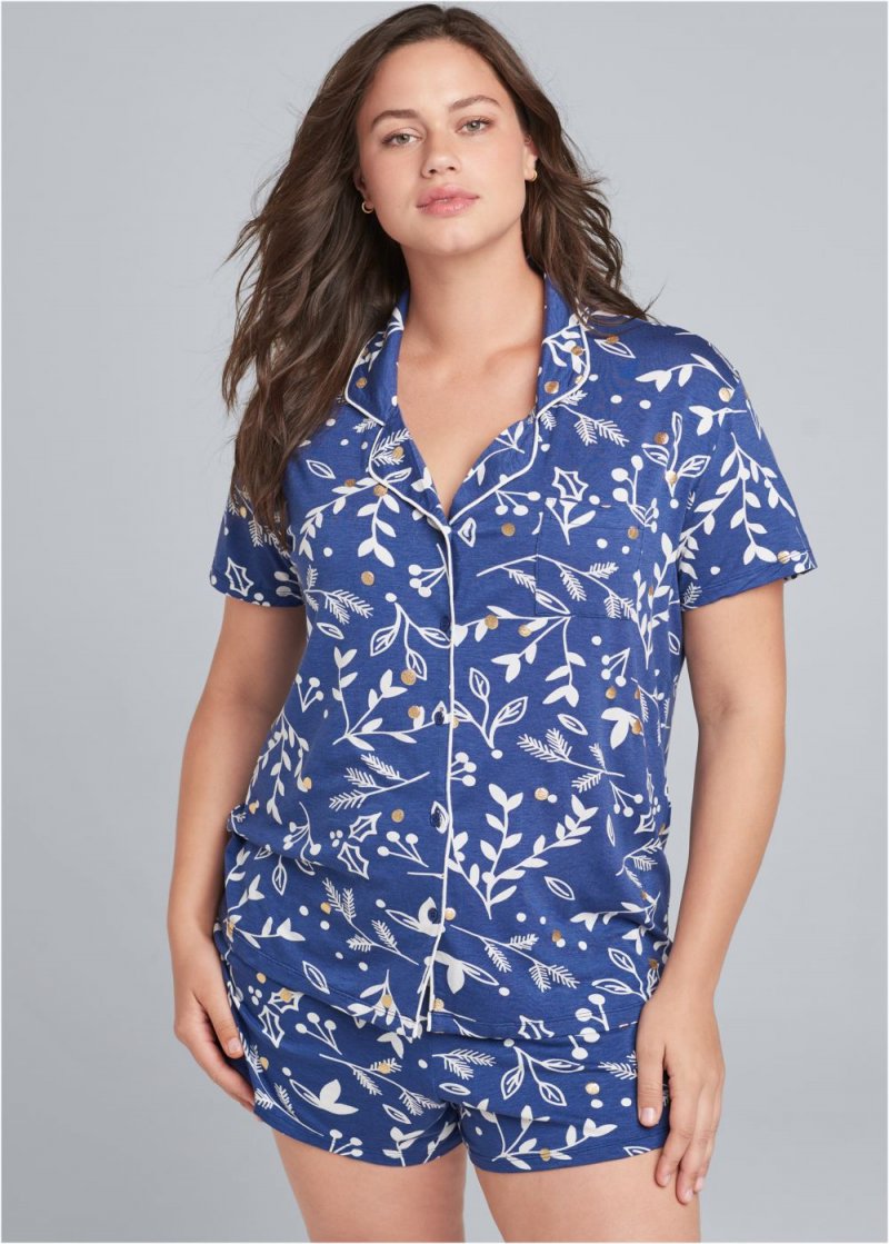 Venus Navy Multi Short Sleeve Pajama Set