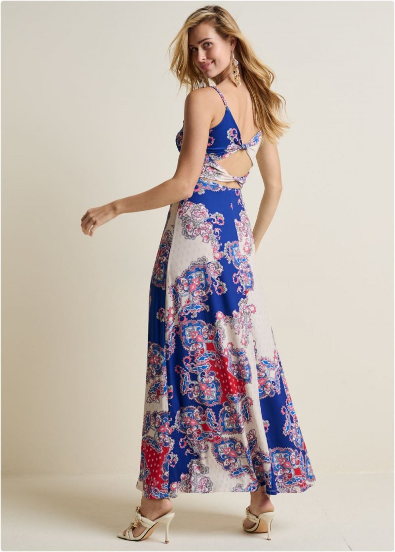 Venus Twist Back Maxi Dress - Red Multi