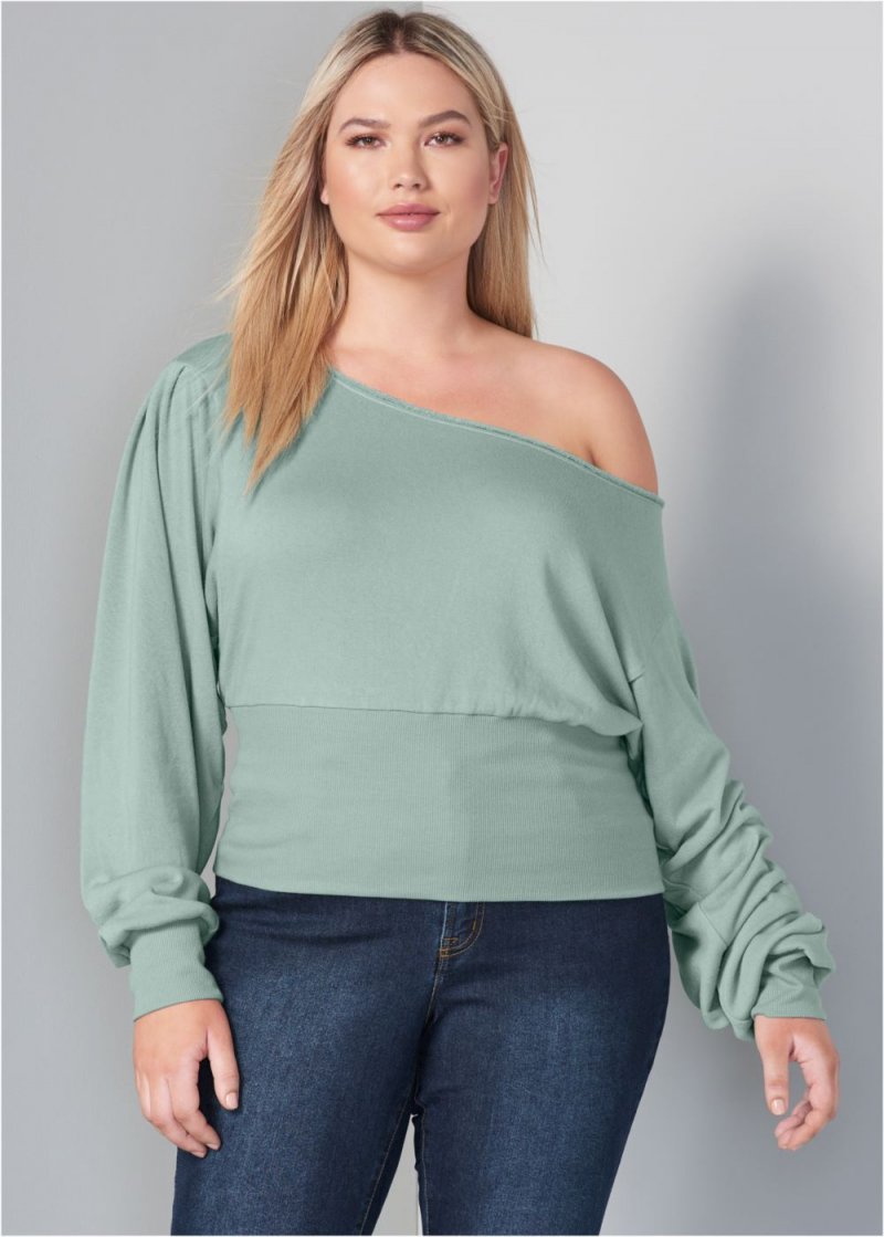 Venus Plus Size Off-Shoulder Sweatshirt in Blue Surf