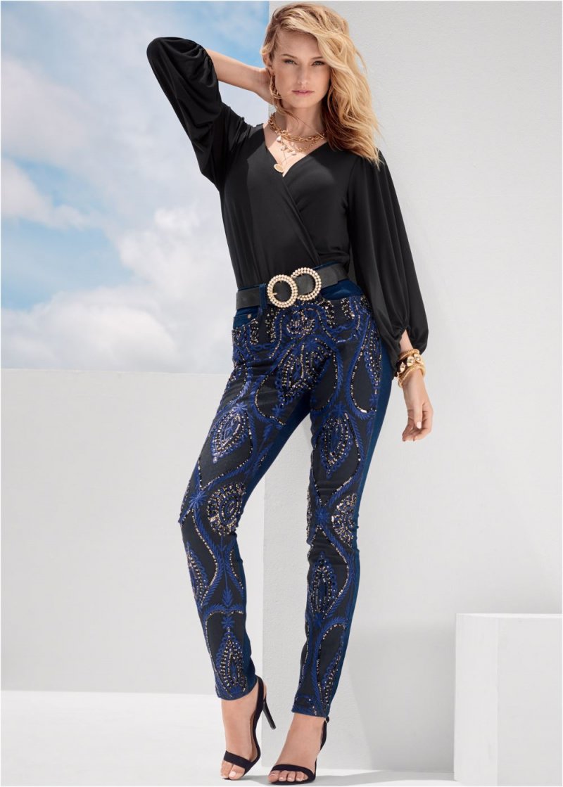 Venus Beaded Skinny Jeans in Indigo Blue