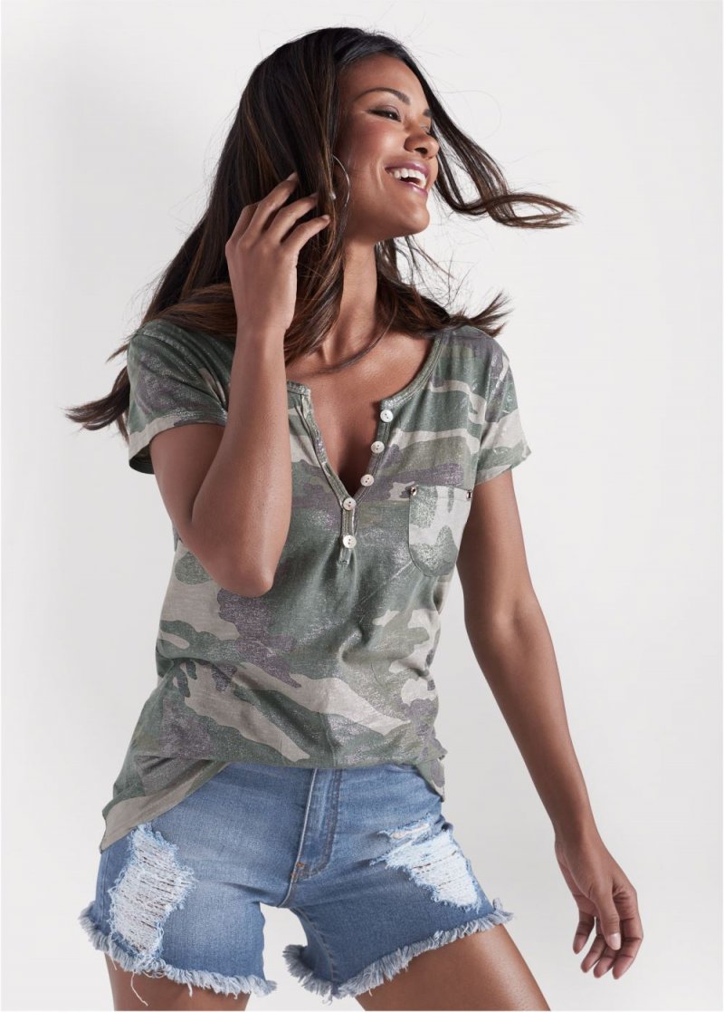 Venus Camo Pocket Top in Olive Multi