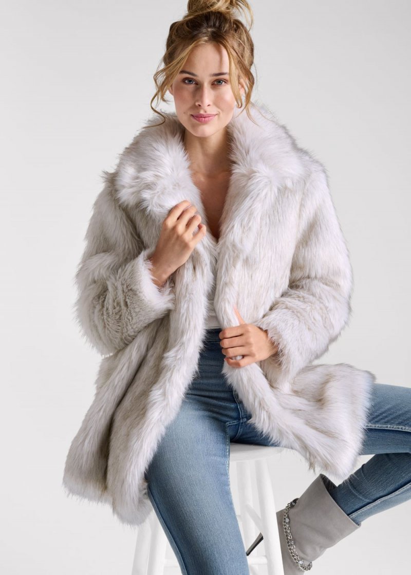 Venus Mid-Length Faux-Fur Coat in Grey