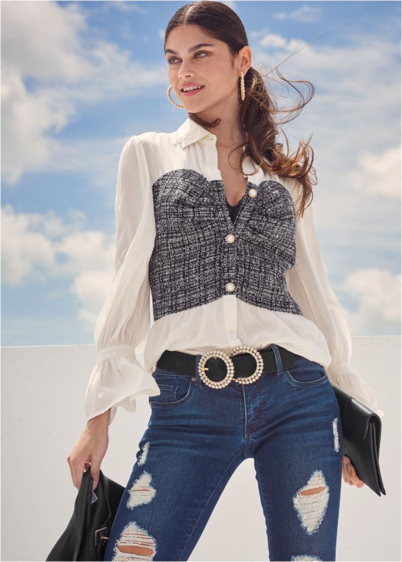 Venus Plus Size Tweed Bustier Blouse